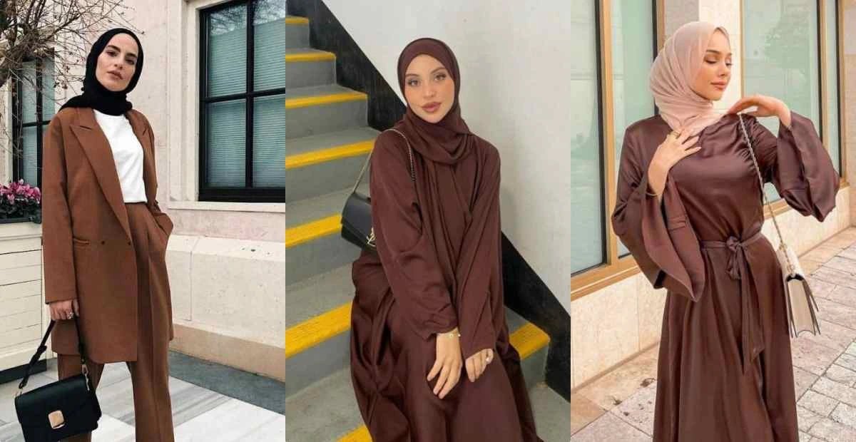 Modest fashion dengan warna cokelat.(Zalora)