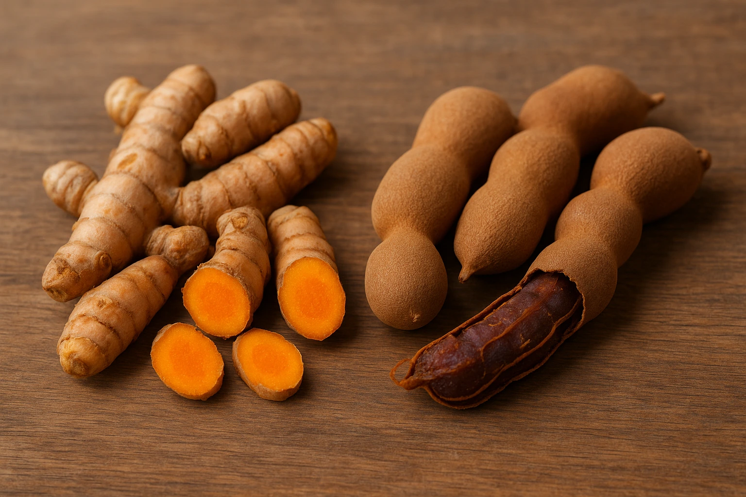 Kunyit dan asam Jawa.