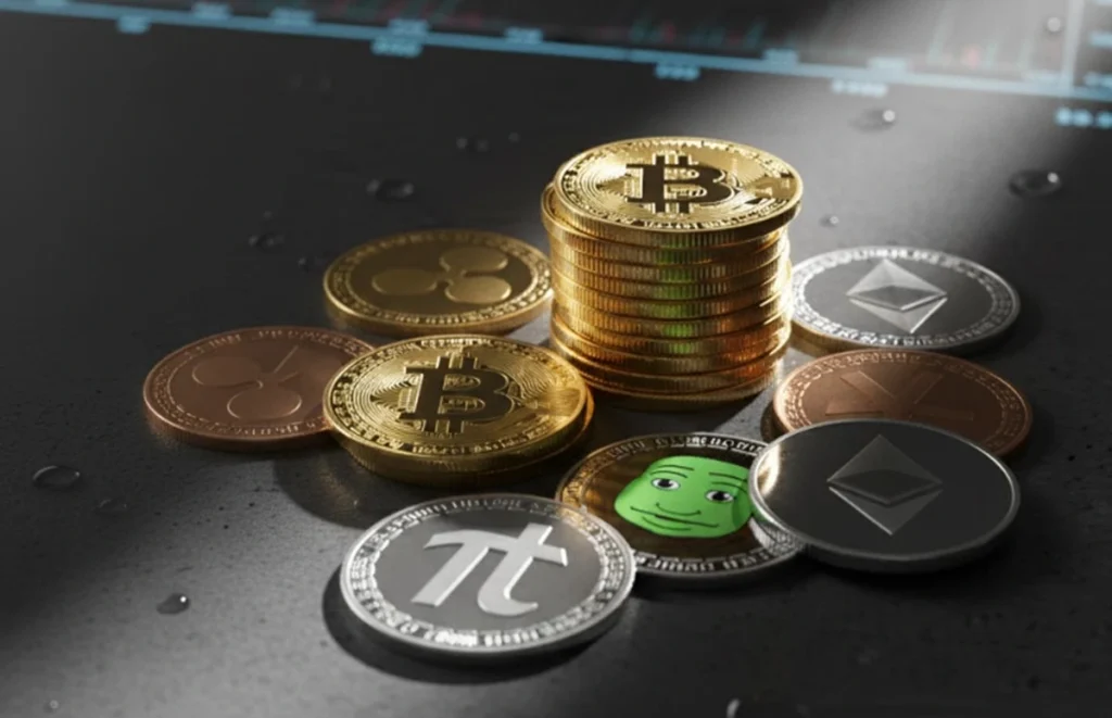 Tumpukan koin kripto.
