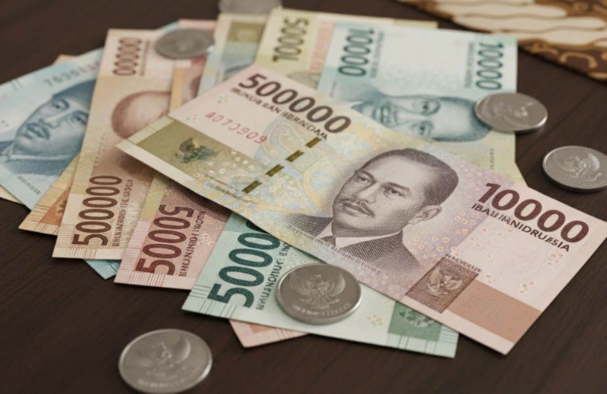 Uang Rupiah dengan berbagai pecahan.