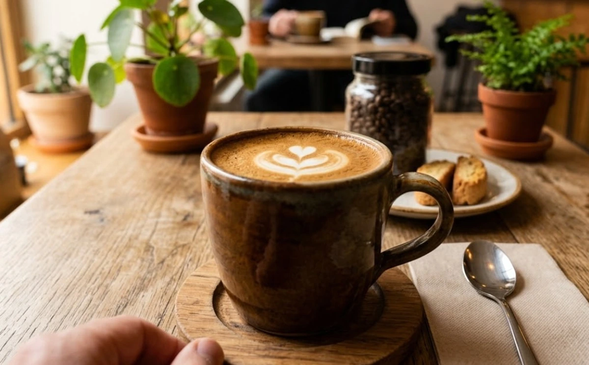 Secangkir kopi susu.