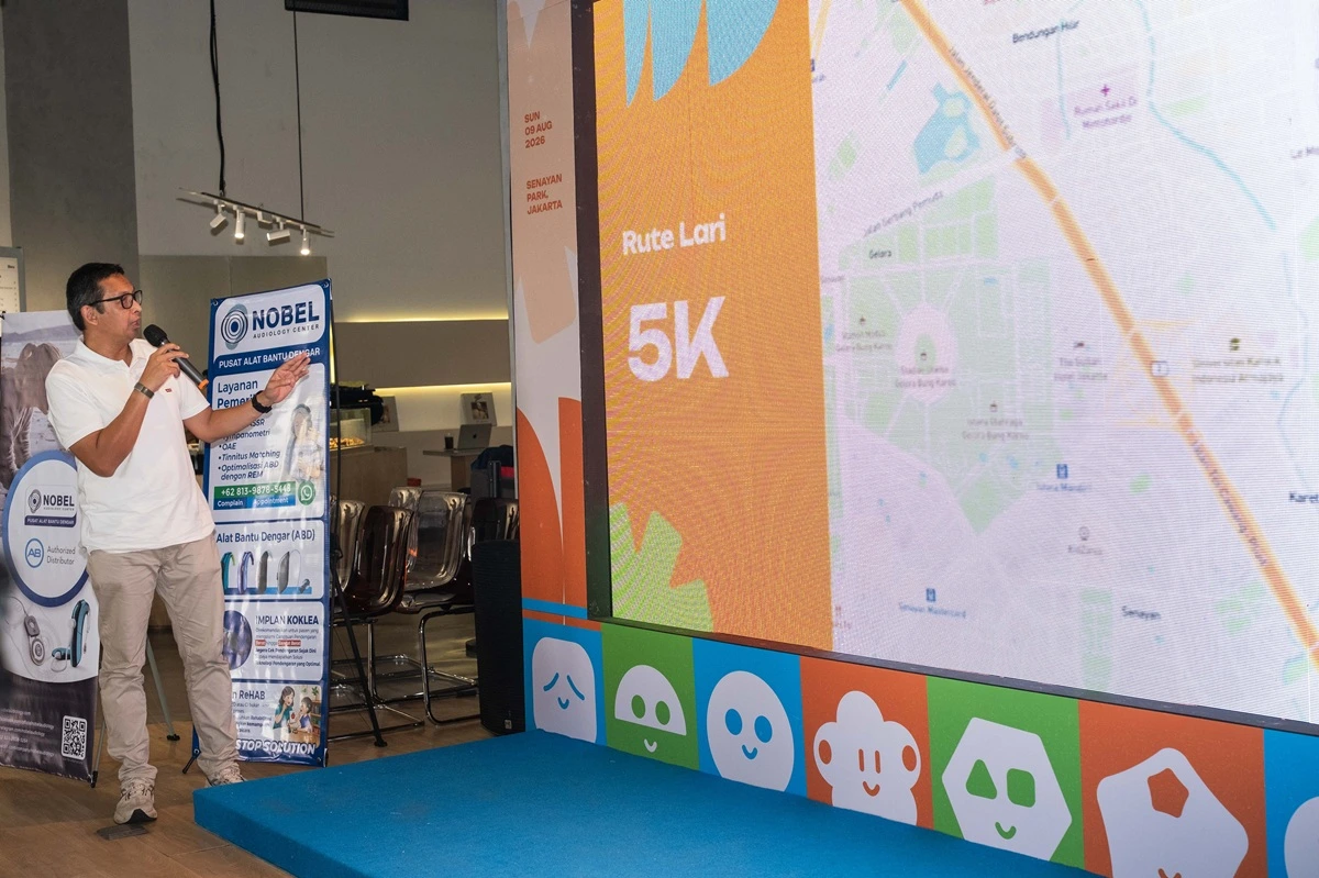 Konferensi pers Nobel Run 2026 Ajak Publik “Setara Satu Lintasan” untuk Dukung Anak Berkebutuhan Khusus, Kamis (23/4/2026).