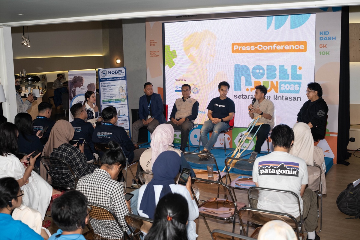 Konferensi pers Nobel Run 2026 Ajak Publik “Setara Satu Lintasan” untuk Dukung Anak Berkebutuhan Khusus, Kamis (23/4/2026).