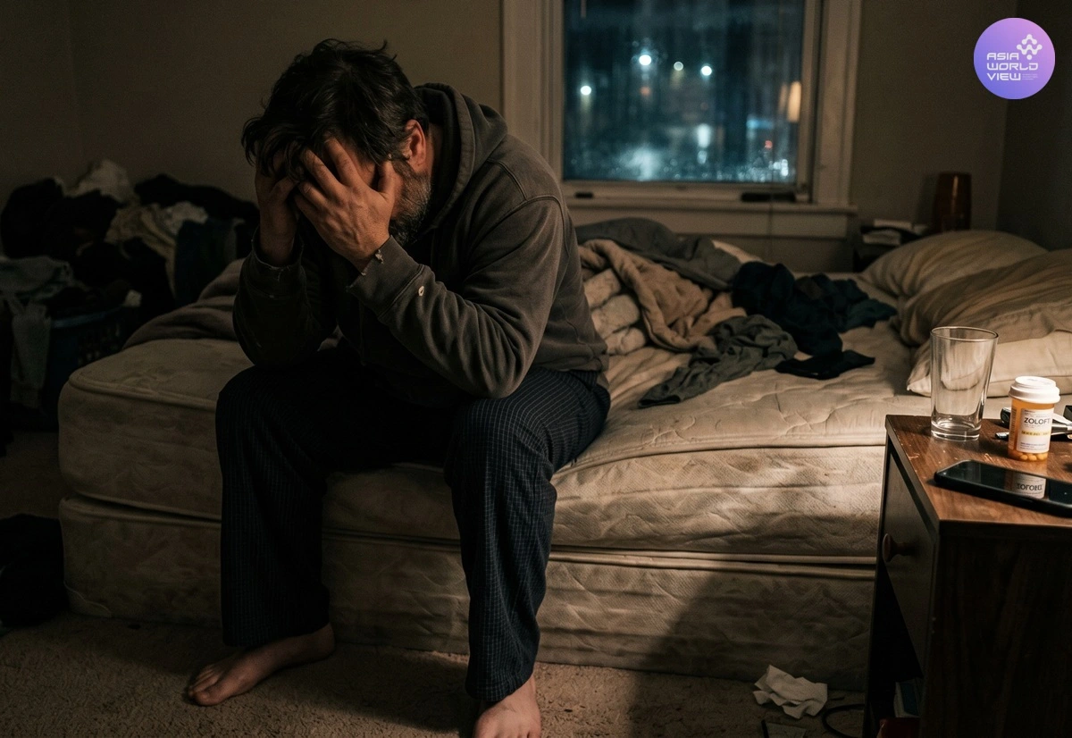 Ilustrasi seorang pria mengalami gangguan kesehatan mental.