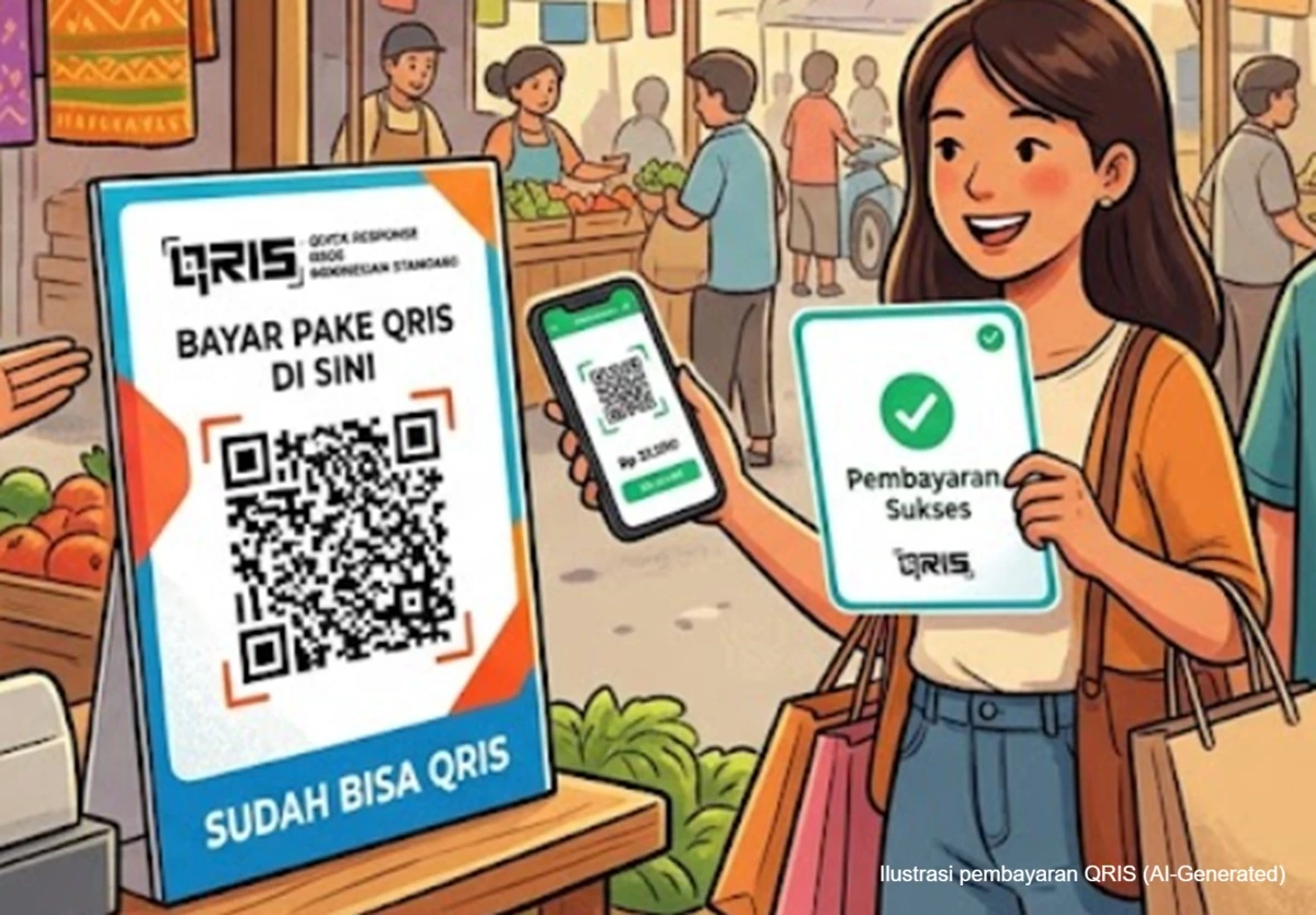 Ilustrasi pembayaran QRIS (AI-Generated)