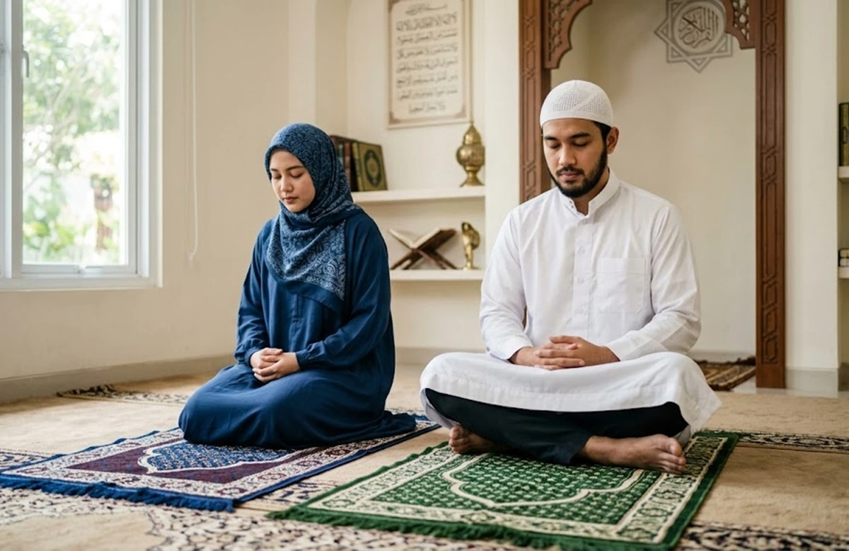 Pasangan Muslim tengah berdoa bersama. (1)