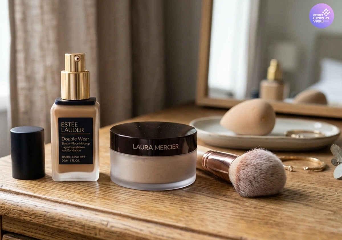 Foundation dan bedak tabur.