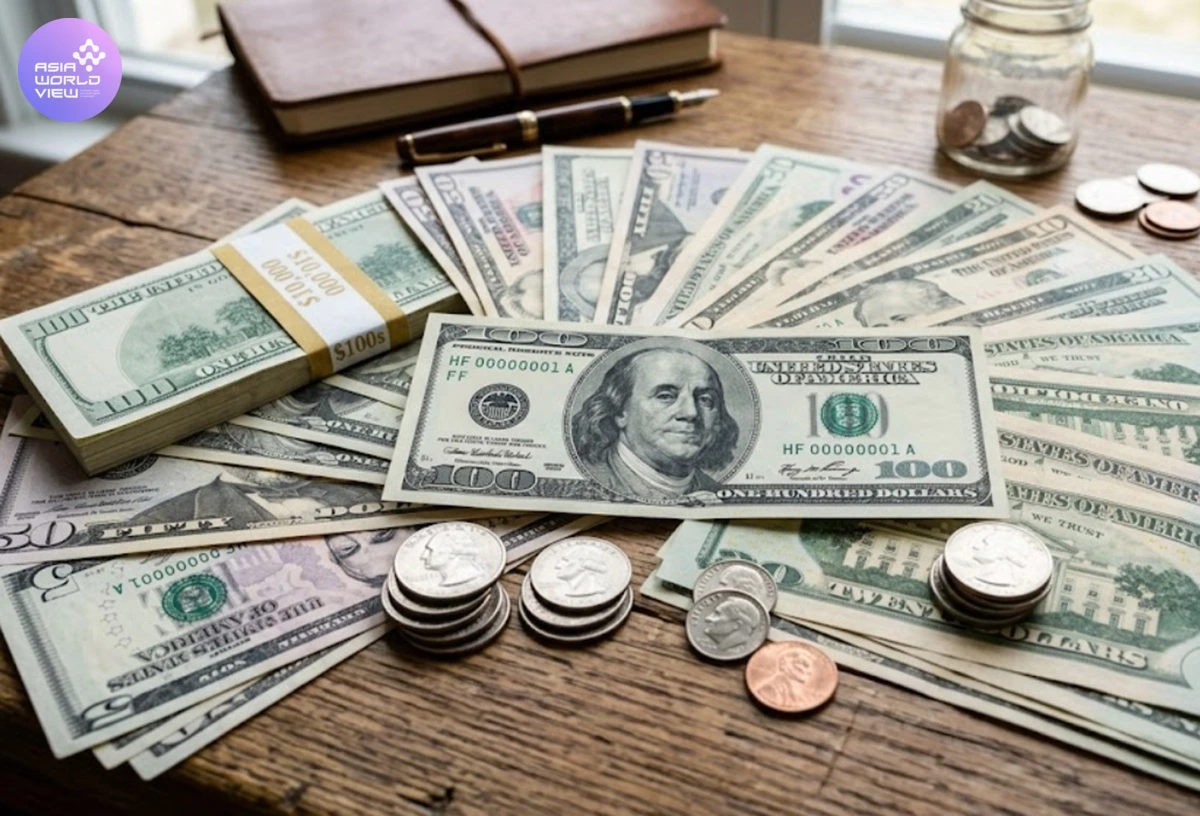 Tumpukan uang Dolar AS atau USD.