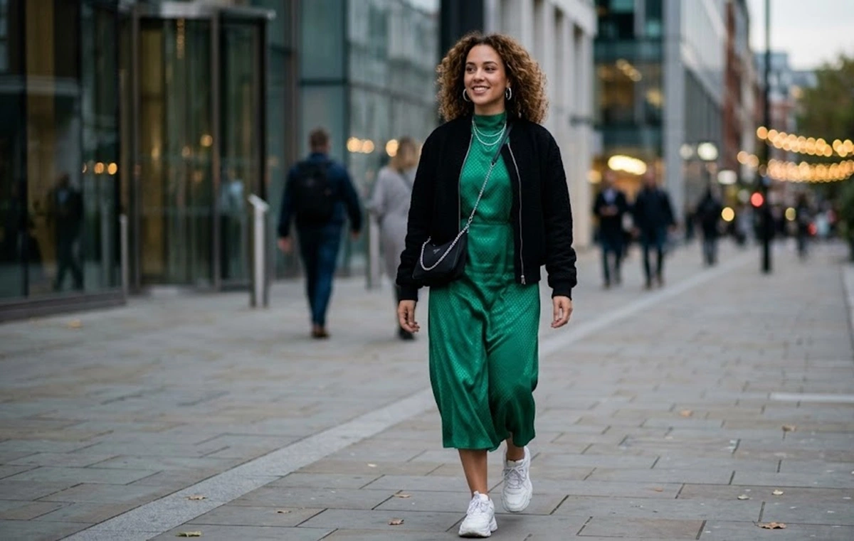 Fashionable dengan dress dari polyester.
