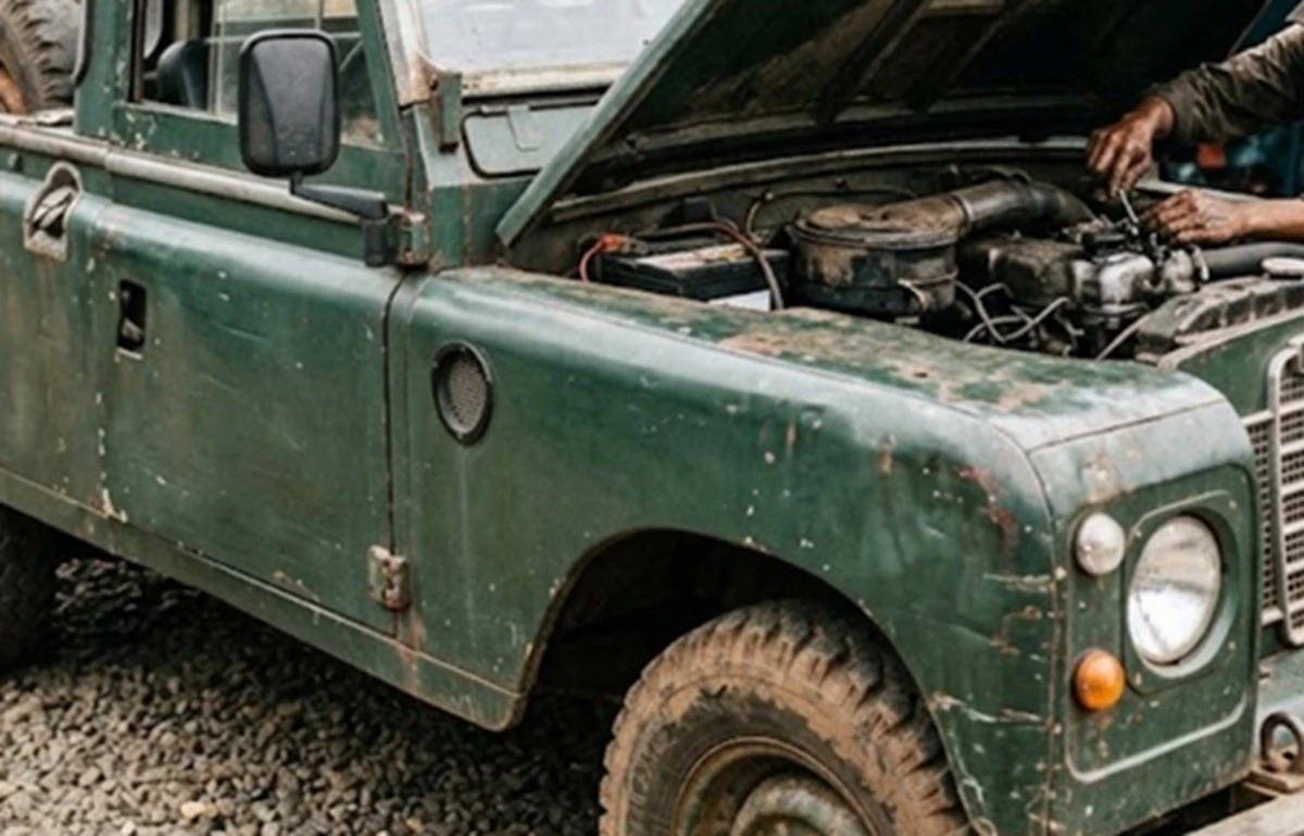 Ilustrasi mobil dengan mesin diesel lawas