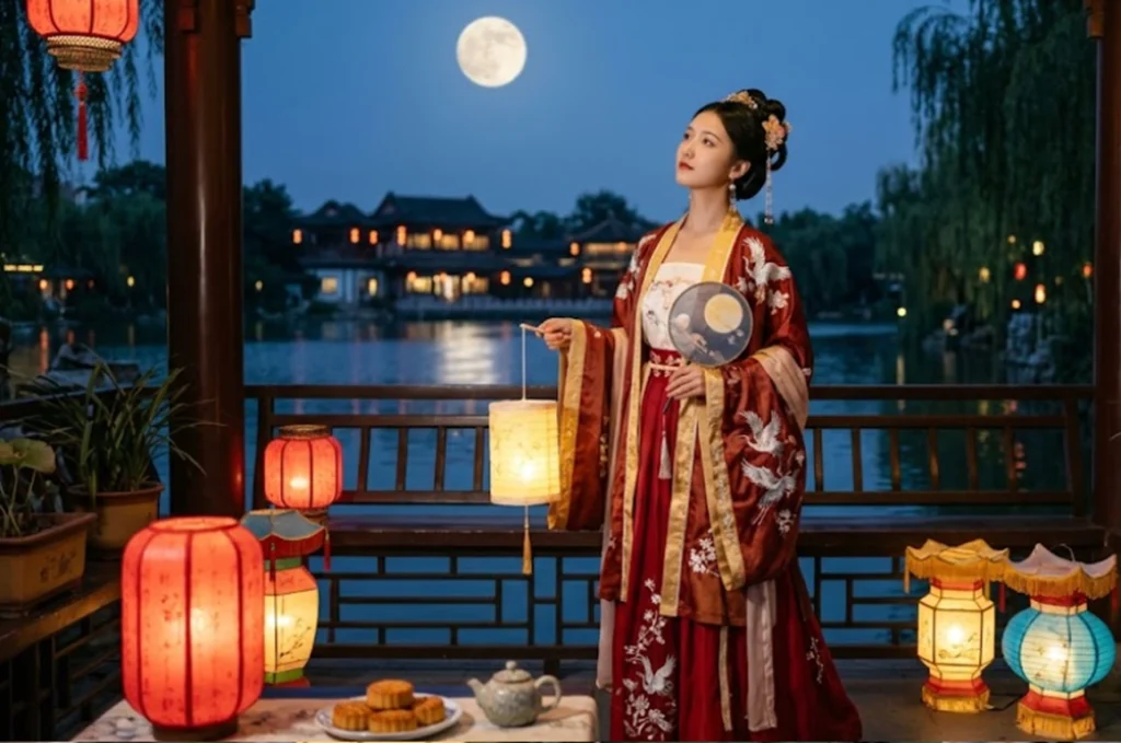 Memakai hanfu untuk perayaan Mid-Autumn Festival