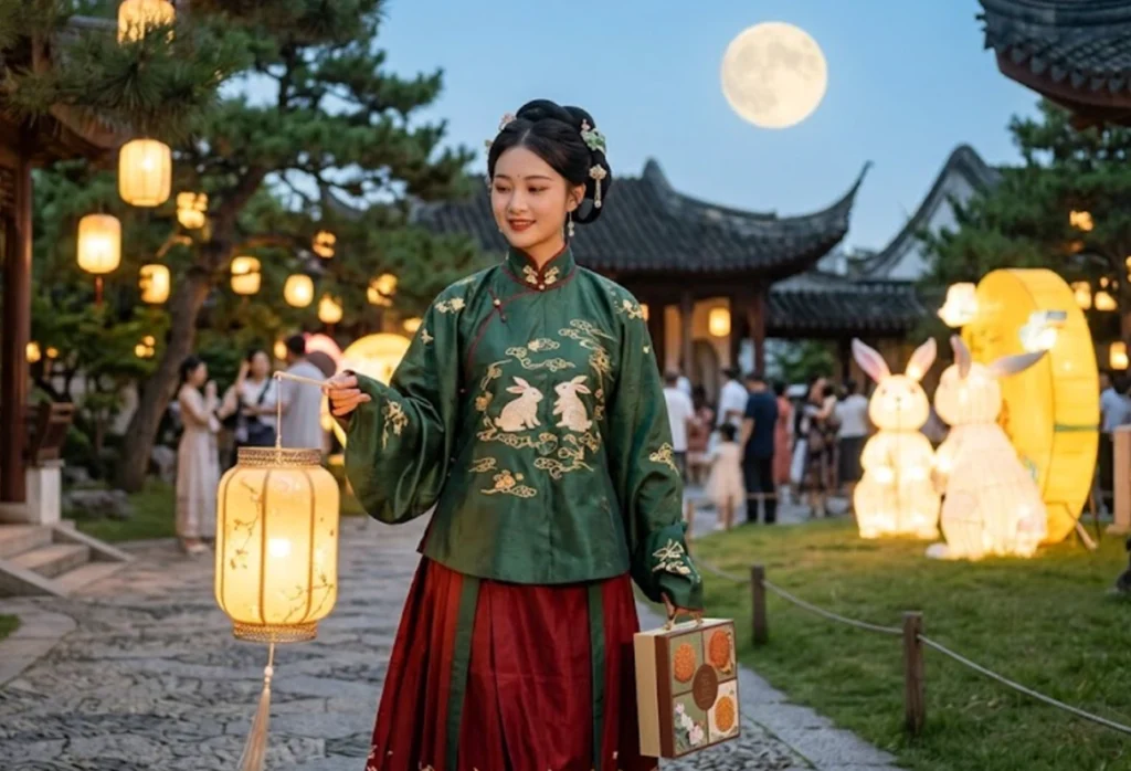 Memakai hanfu untuk perayaan Mid-Autumn Festival