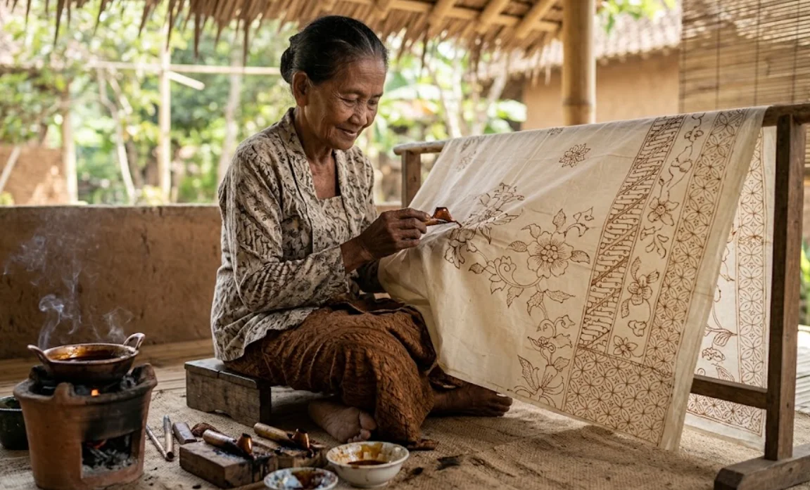 Pembuatan batik tulis.